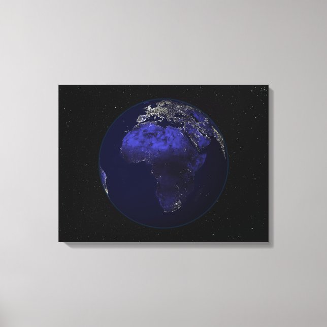Full Earth at night showing Africa and Europe Canvas Print (Front)