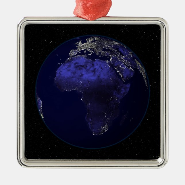 Full Earth at night showing Africa and Europe Metal Tree Decoration (Front)