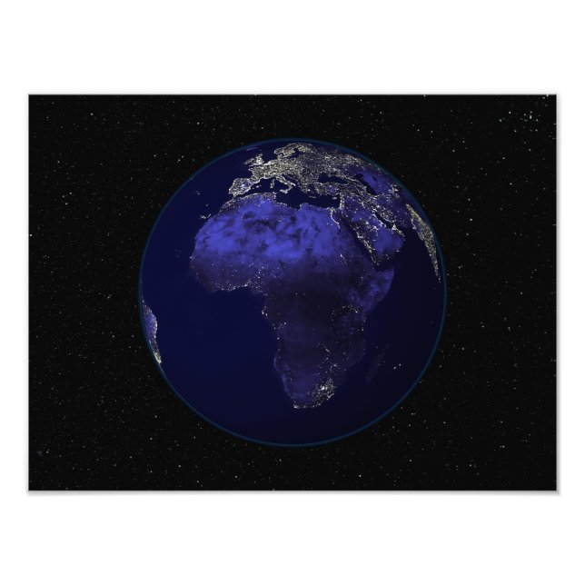 Full Earth at night showing Africa and Europe Photo Print (Front)