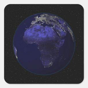 Full Earth at night showing Africa and Europe Square Sticker