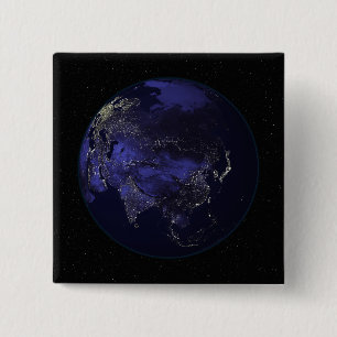 Full Earth at night showing city lights 15 Cm Square Badge