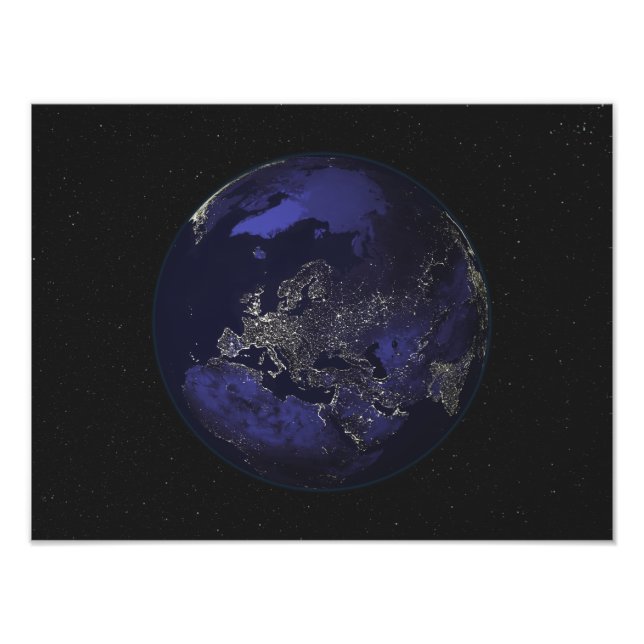 Full Earth at night showing city lights 3 Photo Print (Front)