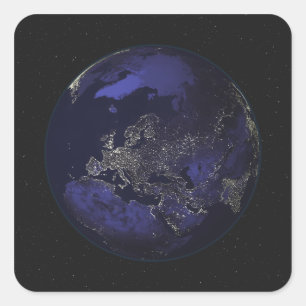 Full Earth at night showing city lights 3 Square Sticker