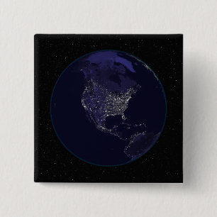 Full Earth at night showing city lights 4 15 Cm Square Badge