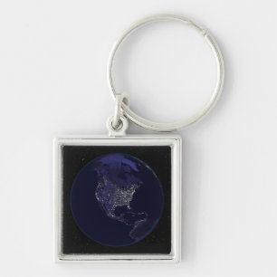 Full Earth at night showing city lights 4 Key Ring