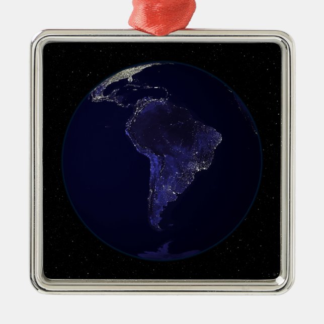 Full Earth at night showing city lights 6 Metal Tree Decoration (Front)
