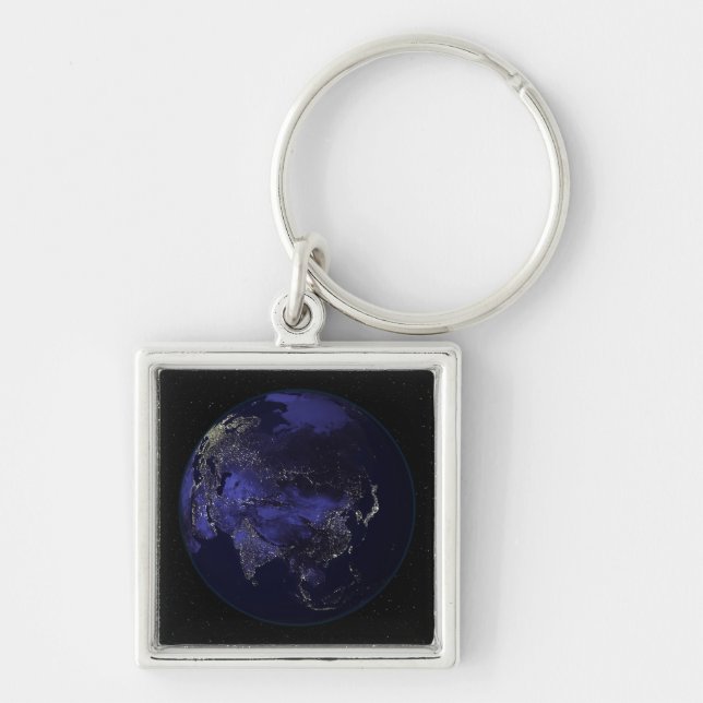 Full Earth at night showing city lights Key Ring (Front)