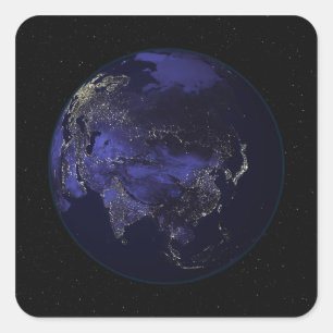 Full Earth at night showing city lights Square Sticker