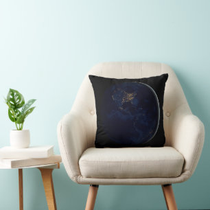 Full Earth At Night With City Lights Of Americas Cushion