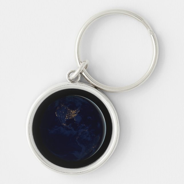 Full Earth At Night With City Lights Of Americas Key Ring (Front)
