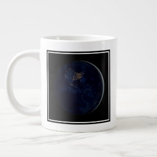Full Earth At Night With City Lights Of Americas Large Coffee Mug