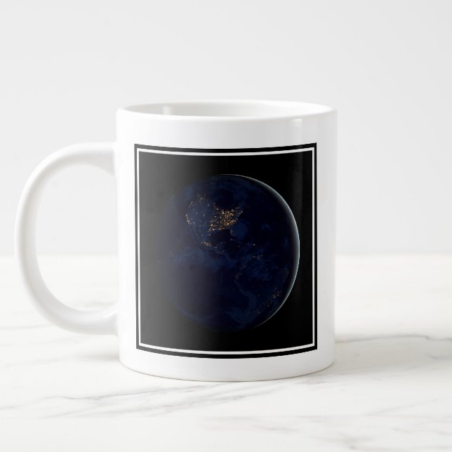 Full Earth At Night With City Lights Of Americas Large Coffee Mug (Left)