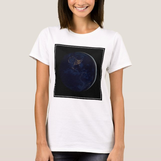 Full Earth At Night With City Lights Of Americas T-Shirt (Front)