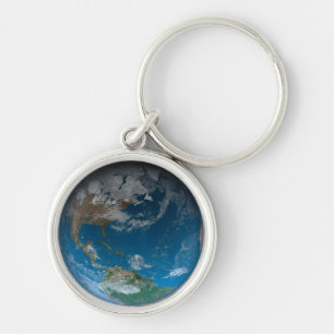 Full Earth Featuring North And South America. Key Ring