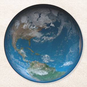 Full Earth Featuring North And South America. Round Paper Coaster