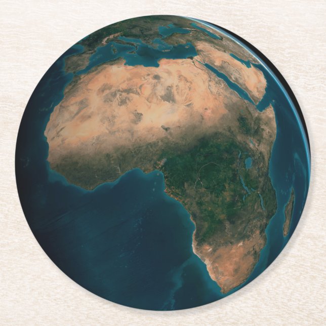 Full Earth From Space Above The African Continent. Round Paper Coaster (Front)