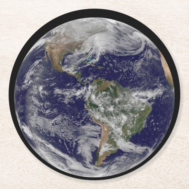 Full Earth Showing A Powerful Winter Storm. Round Paper Coaster (Front)