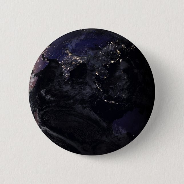 Full Earth Showing City Lights Of Asia At Night. 6 Cm Round Badge (Front)