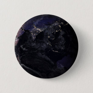 Full Earth Showing City Lights Of Asia At Night. 6 Cm Round Badge