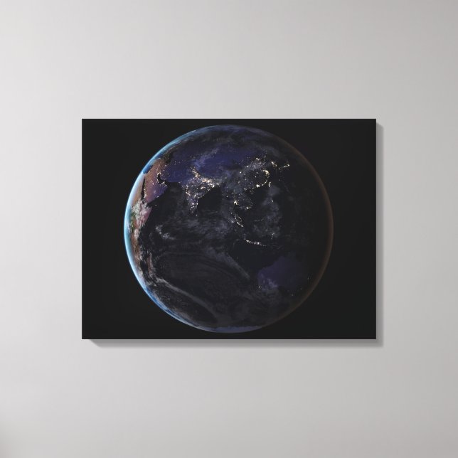 Full Earth Showing City Lights Of Asia At Night. Canvas Print (Front)
