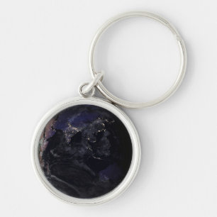 Full Earth Showing City Lights Of Asia At Night. Key Ring