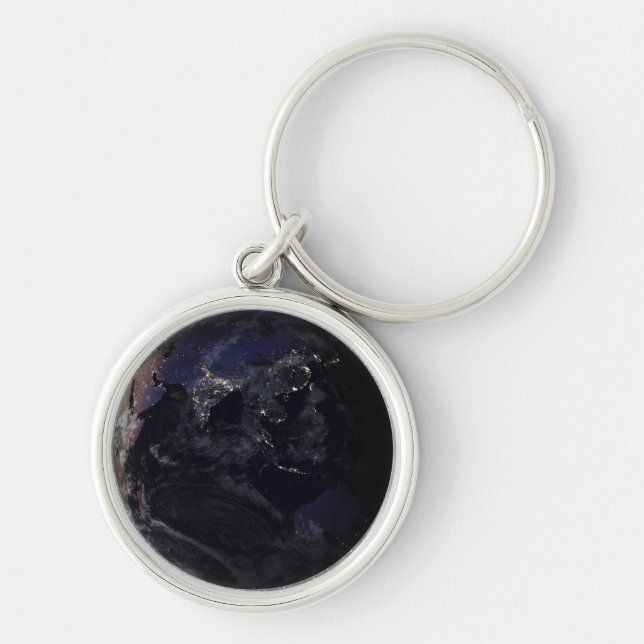 Full Earth Showing City Lights Of Asia At Night. Key Ring (Front)