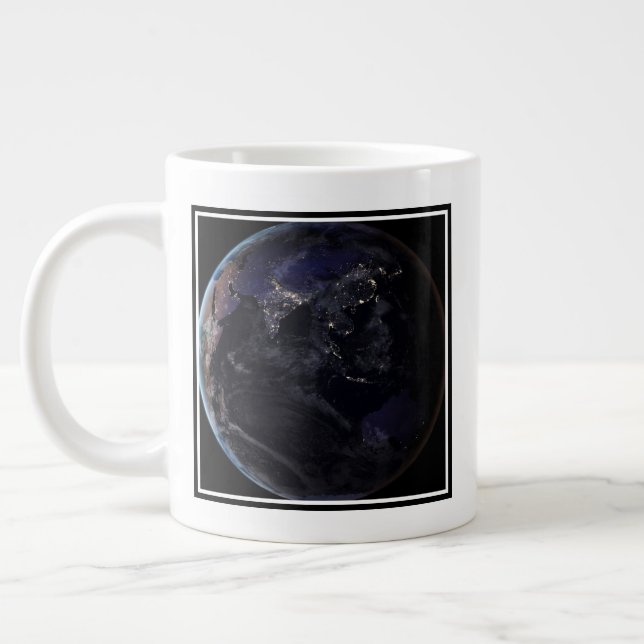 Full Earth Showing City Lights Of Asia At Night. Large Coffee Mug (Left)