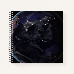 Full Earth Showing City Lights Of Asia At Night. Notebook