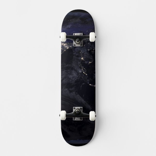 Full Earth Showing City Lights Of Asia At Night. Skateboard (Front)