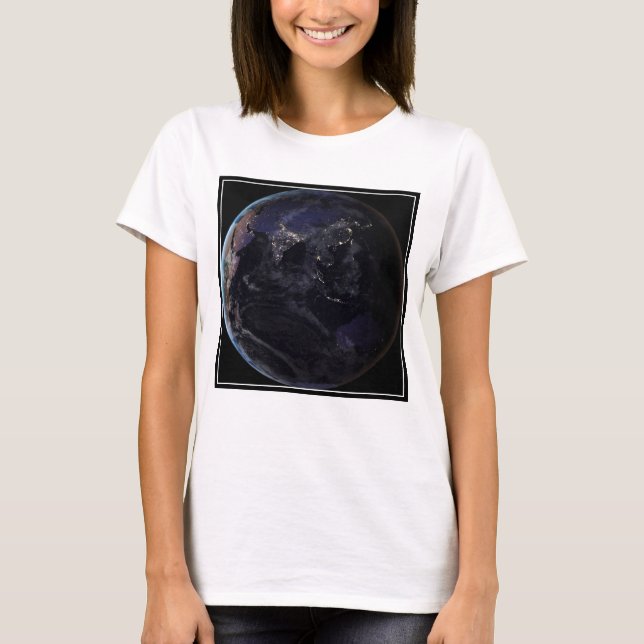Full Earth Showing City Lights Of Asia At Night. T-Shirt (Front)