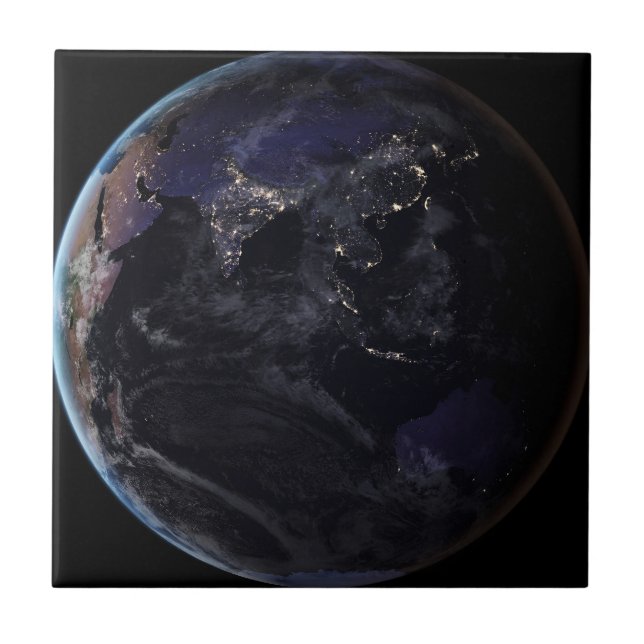 Full Earth Showing City Lights Of Asia At Night. Tile (Front)