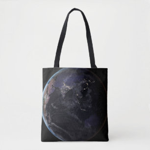 Full Earth Showing City Lights Of Asia At Night. Tote Bag