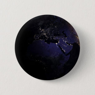 Full Earth Showing City Lights Of Europe At Night. 6 Cm Round Badge