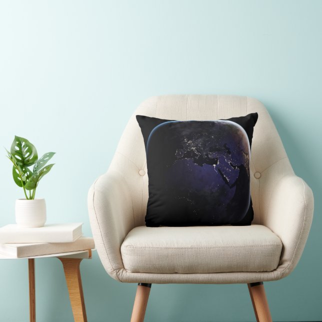 Full Earth Showing City Lights Of Europe At Night. Cushion (Chair)