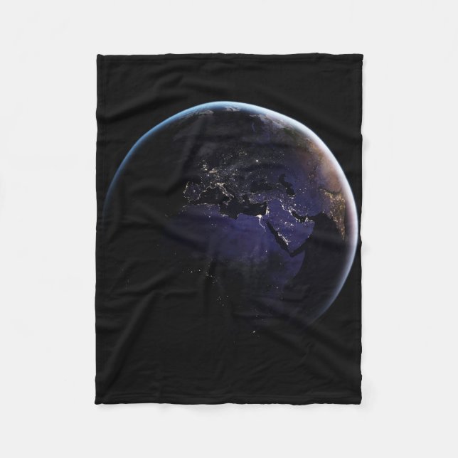 Full Earth Showing City Lights Of Europe At Night. Fleece Blanket (Front)