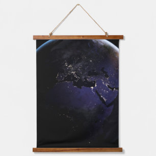 Full Earth Showing City Lights Of Europe At Night. Hanging Tapestry