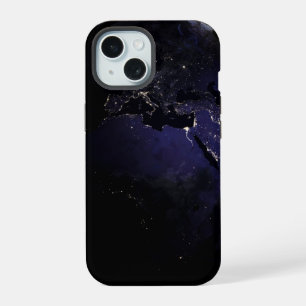 Full Earth Showing City Lights Of Europe At Night. iPhone 15 Case