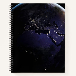 Full Earth Showing City Lights Of Europe At Night. Notebook
