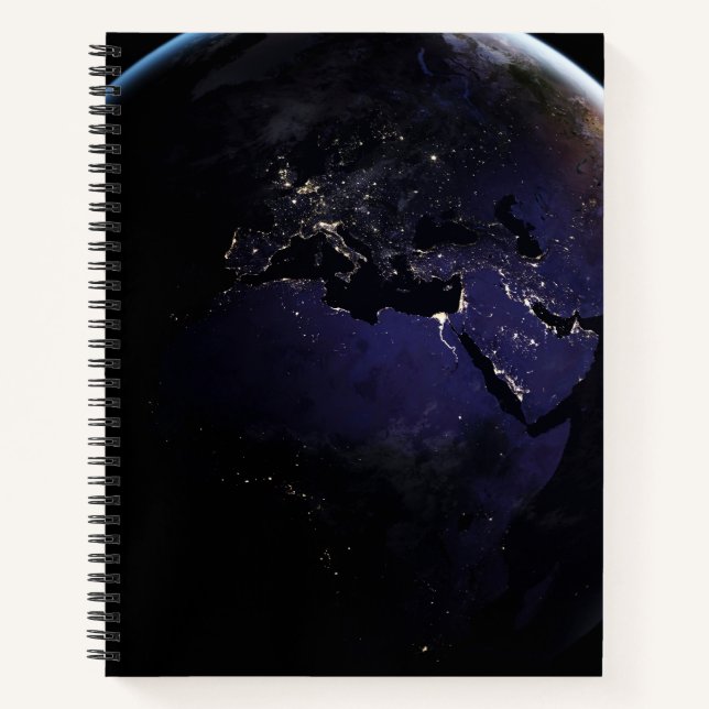 Full Earth Showing City Lights Of Europe At Night. Notebook (Front)