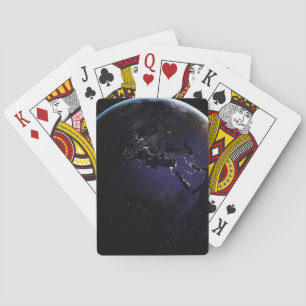 Full Earth Showing City Lights Of Europe At Night. Playing Cards