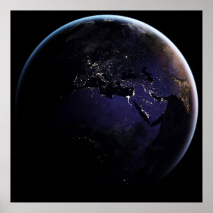 Full Earth Showing City Lights Of Europe At Night. Poster
