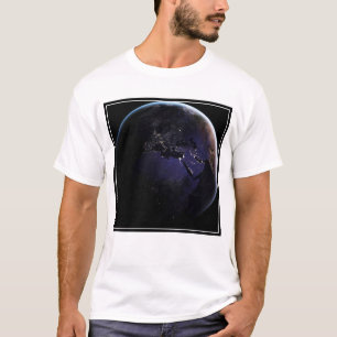 Full Earth Showing City Lights Of Europe At Night. T-Shirt