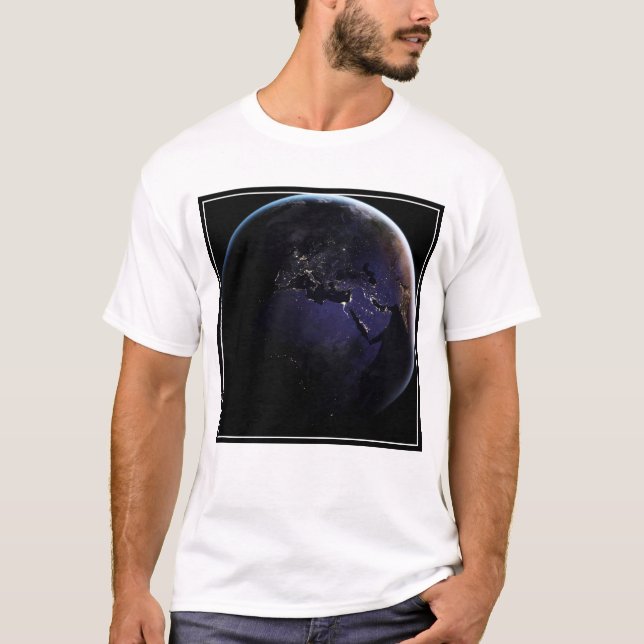 Full Earth Showing City Lights Of Europe At Night. T-Shirt (Front)