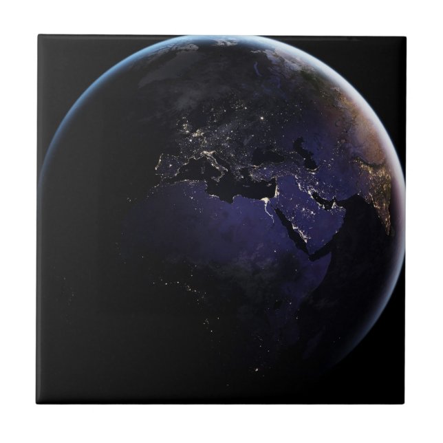 Full Earth Showing City Lights Of Europe At Night. Tile (Front)