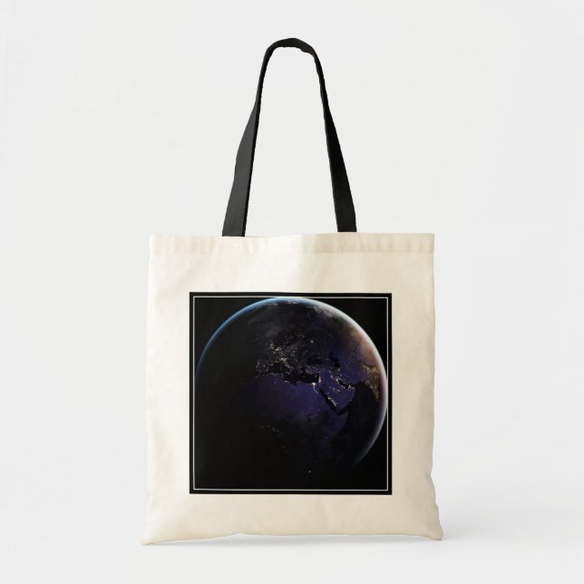 Full Earth Showing City Lights Of Europe At Night. Tote Bag (Front)