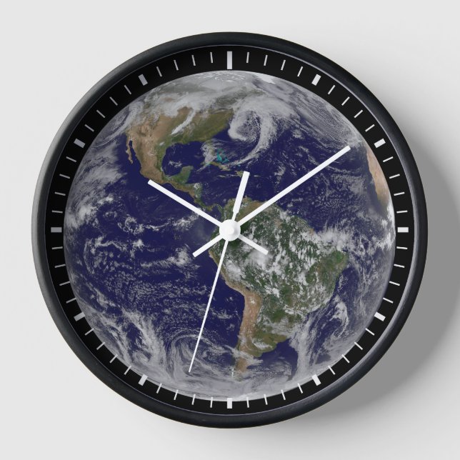 Full Earth Showing Low Pressure Systems. Clock (Front)