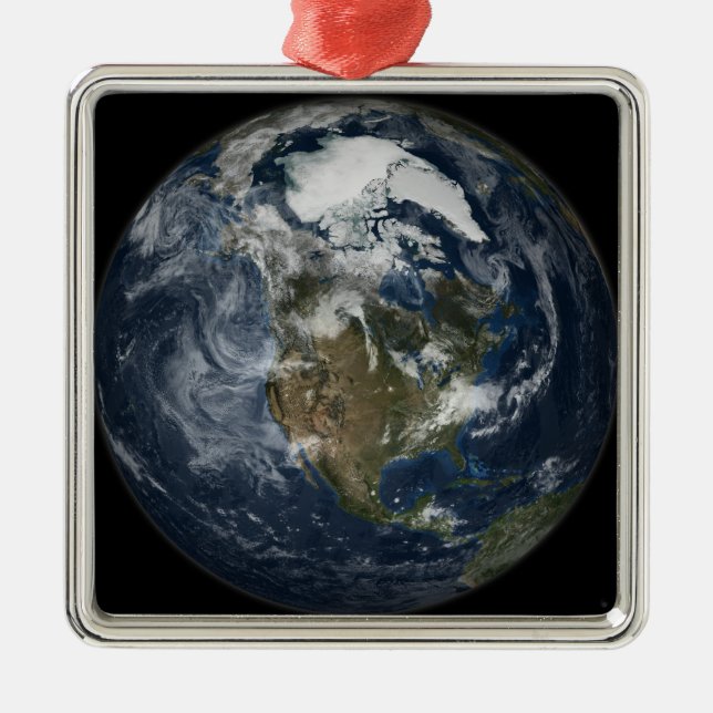 Full Earth showing North America 5 Metal Tree Decoration (Front)