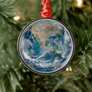 Full Earth Showing North America And Mexico. Metal Tree Decoration