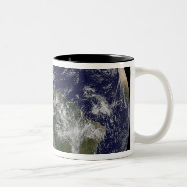 Full Earth showing North America and South Amer 4 Two-Tone Coffee Mug (Right)
