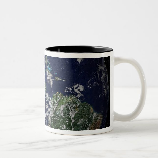 Full Earth showing North and South America Two-Tone Coffee Mug (Right)